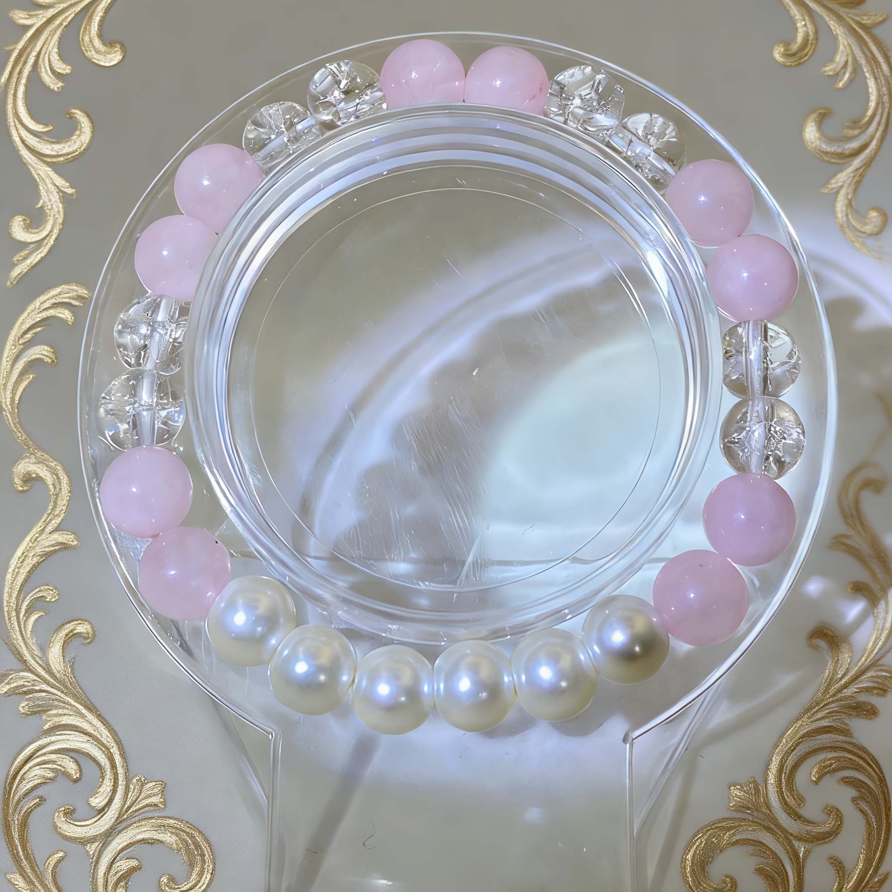 Artificial Pink Crystal Flower Pearl Bracelet, Light Luxury Gift